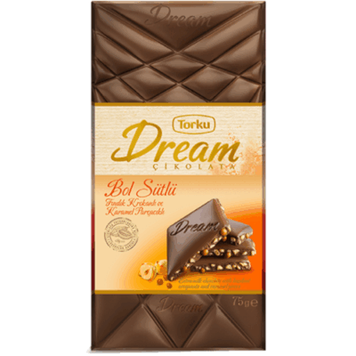 Torku Dream Rich Milk Chocolate with Hazelnut Croquette and Caramel Chips 75 gr