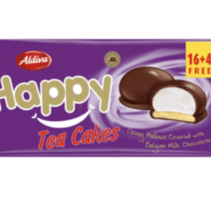 Aldiva Happy Tea Cakes Chocolate Covered & Caramel Filled Biscuit with Marshmallow 240 gr