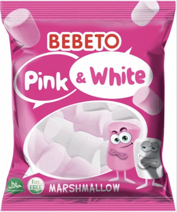 Kervan Gıda Bebeto Marshmallow Candy Pink and White 60 grX12