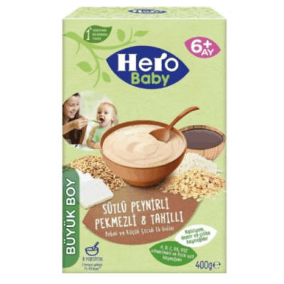 Ülker Hero Baby 8 Grain Baby Food with Milk Cheese and Molasses 400 gr