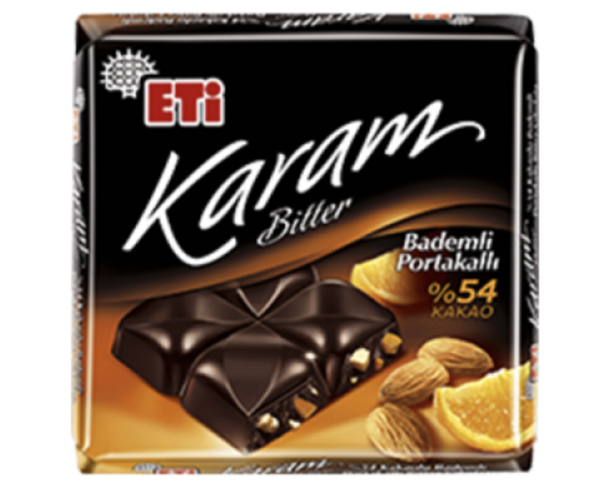 ETİ Karam Bitter Chocolate İle 54% Cocoa Ve Portakal & Almonds 80 gr