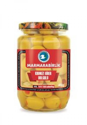 Marmarabirlik Green OliveRed Pepper Filled Glass 400 gr