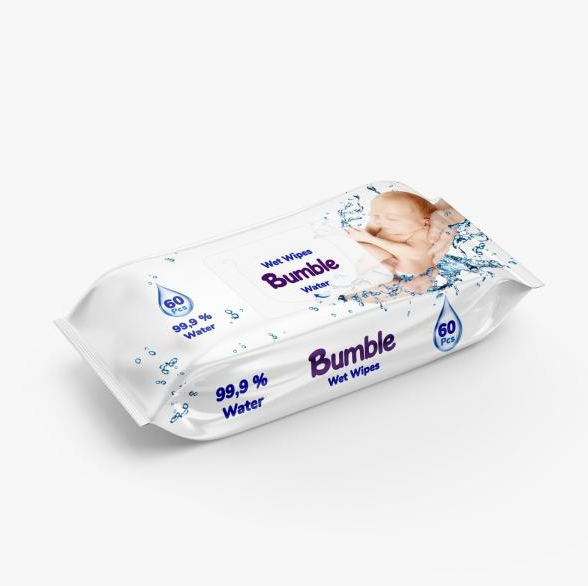 Bumble Wet Pocket Wipes 60 Pcs (WATER) X8