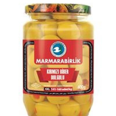 Marmarabirlik Green OliveRed Pepper Filled Glass 400 gr
