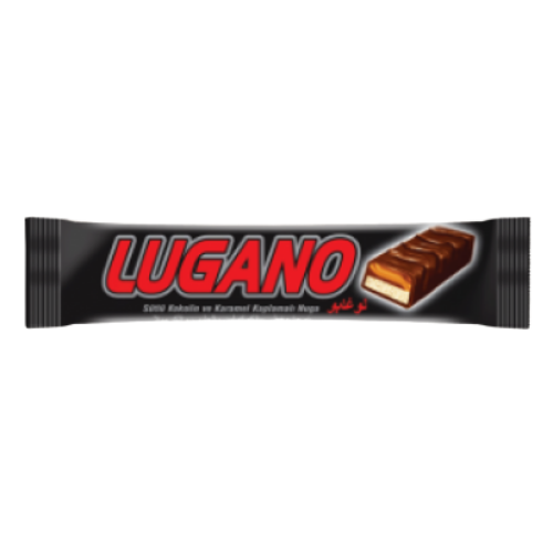 Akay Lugano Compound Chocolate Coated Karamel Dolgulu Nougat Bar 22 gr