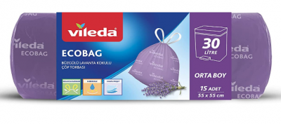 Vileda Ecobag Drawstring Lavender Scented Garbage Bag Medium Beden 15 pcs